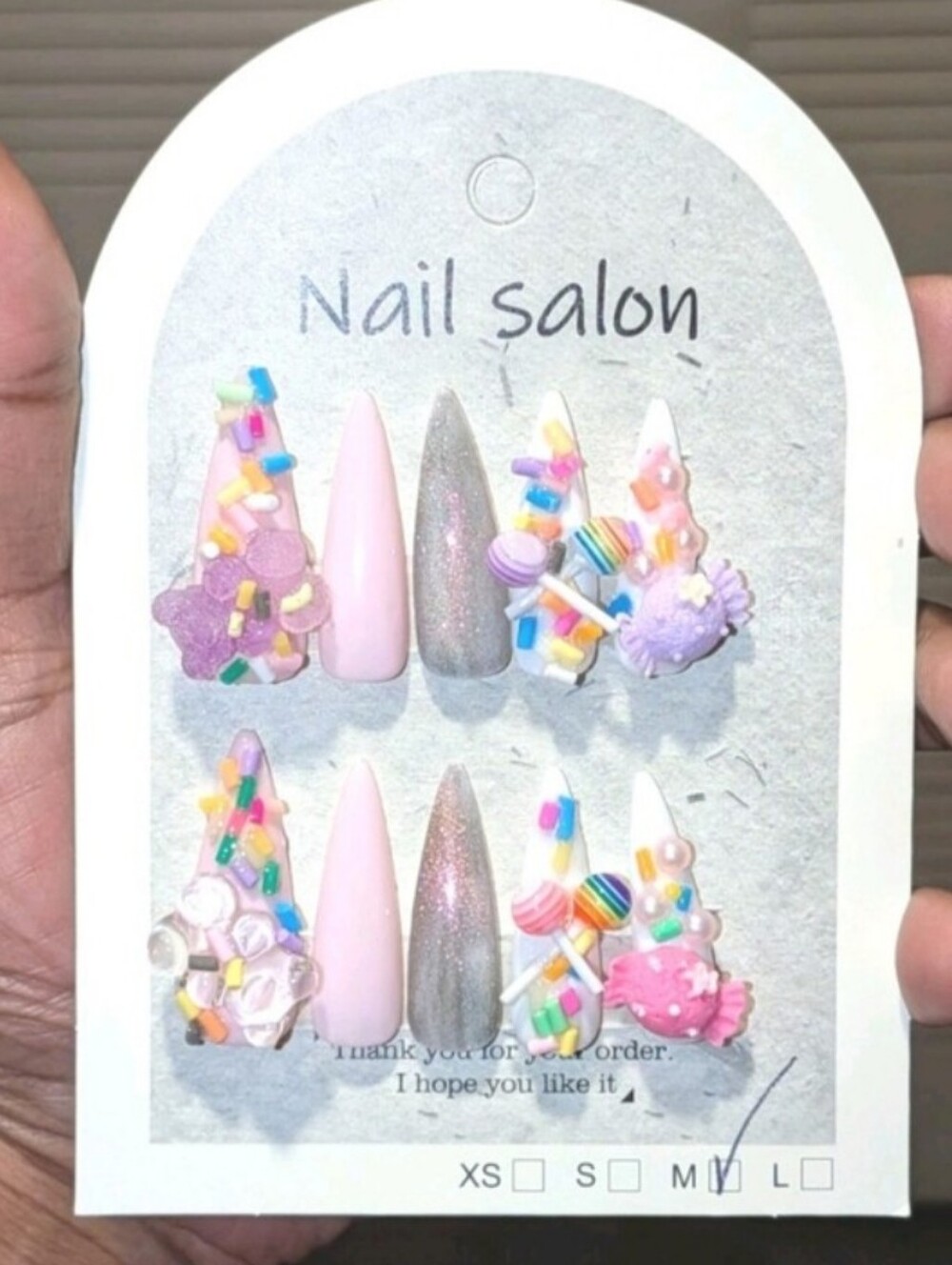 Hand CRAFTED Custom Candy Charm Pastel Press-On Nails - Pink & Purple Size M